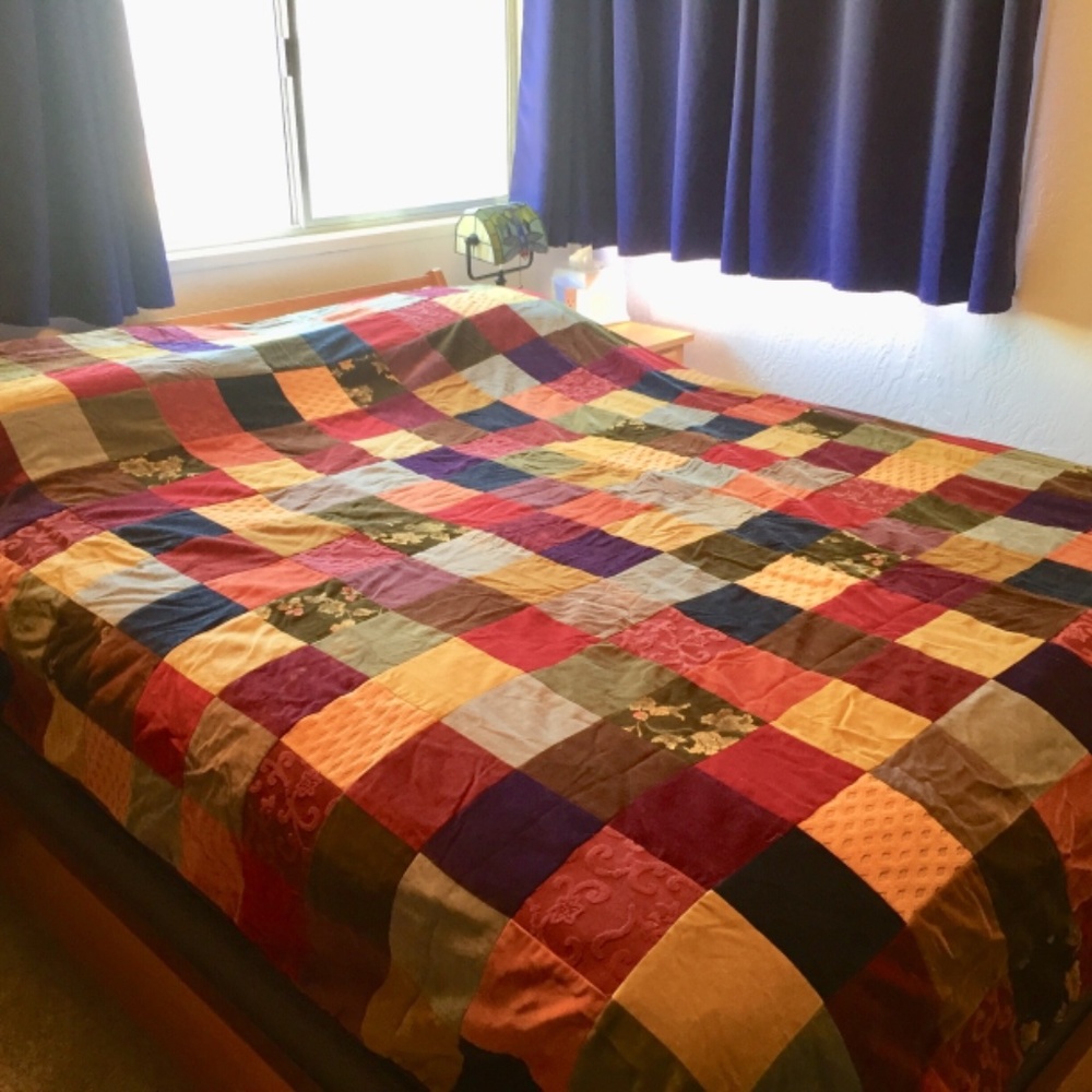 Pottery Barn Velvet patchwork full/queen duvet cover, bed skirt, pillow cover - Picture 2 of 5